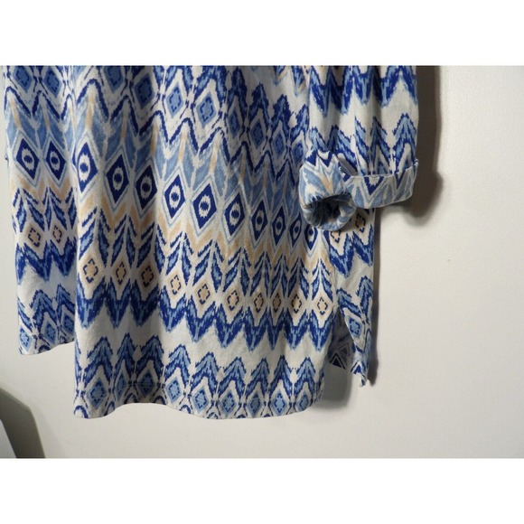 Jessica London 22/24 1X Tunic Boho Geometric Blue 3/4 Sleeve V Neck Peasant - Picture 11 of 11